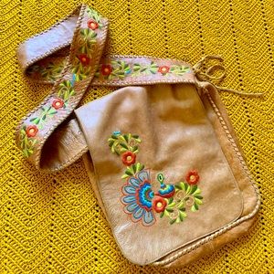 Vintage Leather Embroidered Hippie Cross-Body Bag